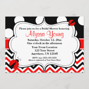 Black Red Ladybug Chevron Uitnodiging