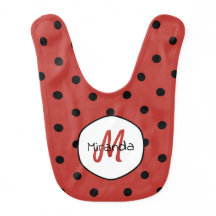 Black Red Ladybug Polka Dots Name en Monogram
