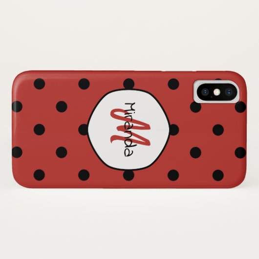 Black Red Ladybug Polka Dots Name en Monogram Case-Mate iPhone Case (Achterkant (horizontaal))