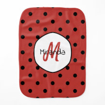 Black Red Ladybug Polka Dots Name en Monogram