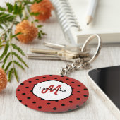 Black Red Ladybug Polka Dots Name en Monogram Sleutelhanger (Zijkant)