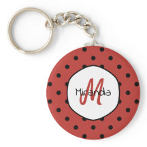 Black Red Ladybug Polka Dots Name en Monogram