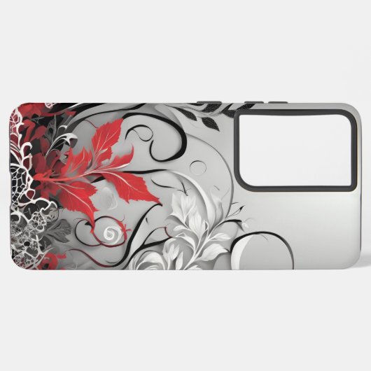 Black Red Leaf design Samsung Galaxy Hoesje (Linkerkant)