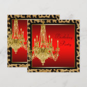 Black Red Leopard Gold Chandelier Birthday Kaart (Voorkant / Achterkant)