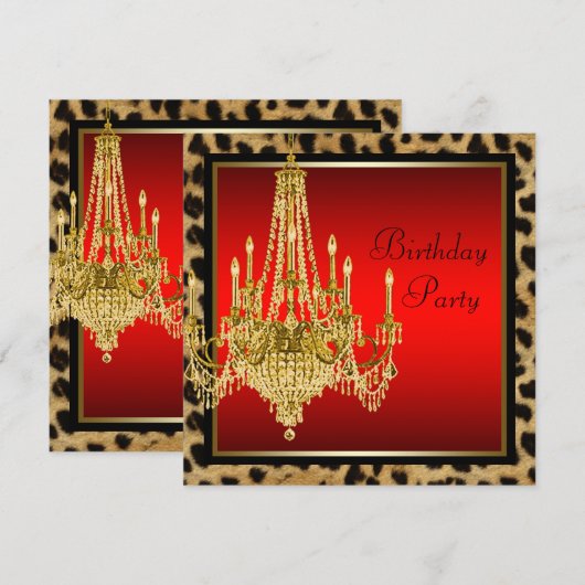 Black Red Leopard Gold Chandelier Birthday Kaart (Voorkant / Achterkant)