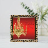 Black Red Leopard Gold Chandelier Birthday Kaart (Staand voorkant)
