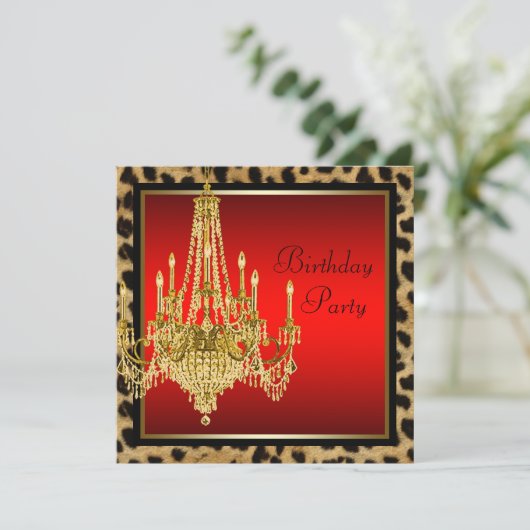 Black Red Leopard Gold Chandelier Birthday Kaart (Staand voorkant)