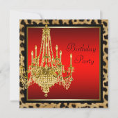 Black Red Leopard Gold Chandelier Birthday Kaart (Voorkant)