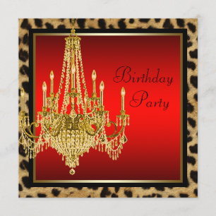 Black Red Leopard Gold Chandelier Birthday Kaart