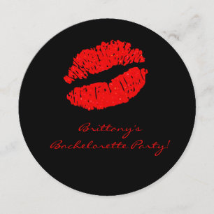 Black Red Lips Kiss Bachelorette Kaart