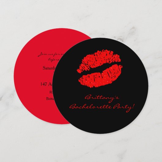 Black Red Lips Kiss Bachelorette Party Uitnodiging (Voorkant / Achterkant)