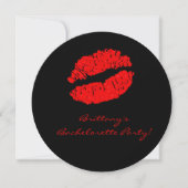 Black Red Lips Kiss Bachelorette Party Uitnodiging (Voorkant)