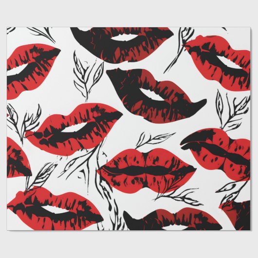 Black & Red Lips Valentijn Cadeaupapier (Vlak)