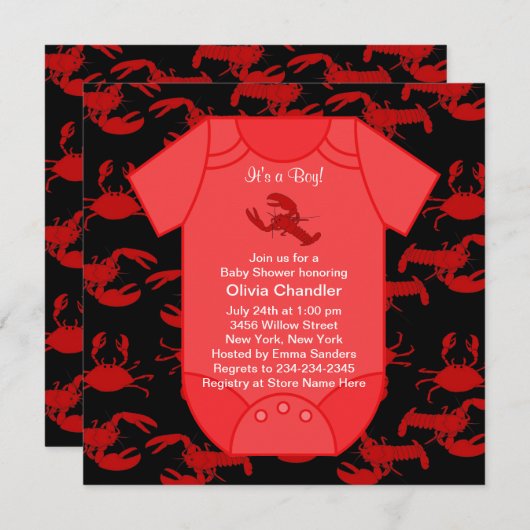 Black Red Lobster Crayfish Baby Boy Shower Kaart (Voorkant / Achterkant)