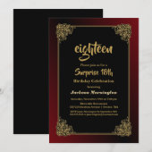 Black Red met Gold Lijst verrassend 18e verjaardag Kaart (Voorkant / Achterkant)