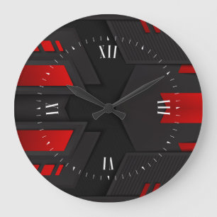 Black & Red Metallic Geometric Design Grote Klok