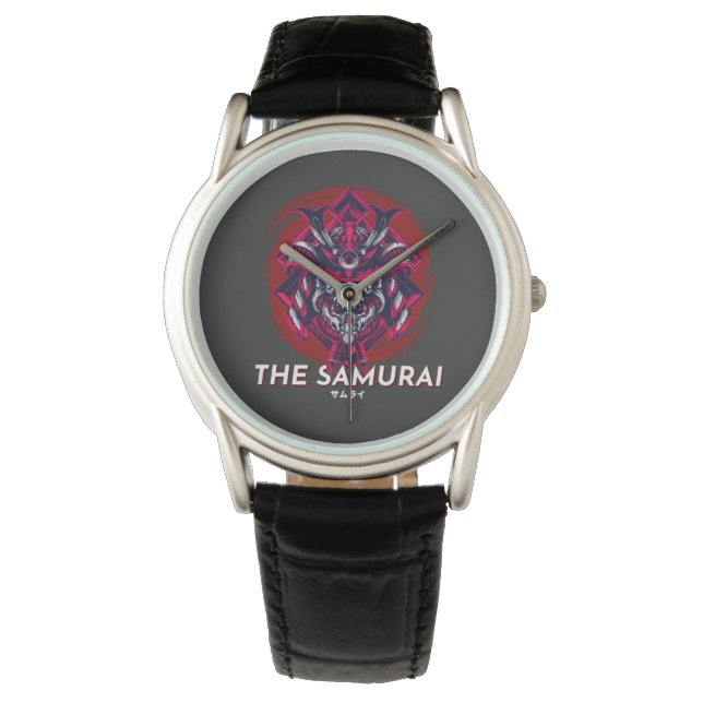 Black Red Minimalist  Samurai Watts Horloge (Voorkant)