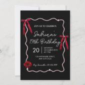 Black Red Modern Coquette 19th Birthday Invitation Kaart (Voorkant)