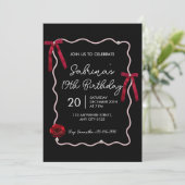 Black Red Modern Coquette 19th Birthday Invitation Kaart (Staand voorkant)