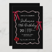 Black Red Modern Coquette 19th Birthday Invitation Kaart (Voorkant / Achterkant)
