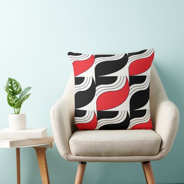 Black Red Modern Geometric Pattern Kussen (Stoel)