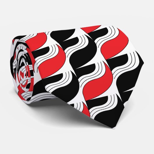 Black Red Modern Geometric Pattern Stropdas (Opgerold)
