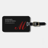 Black Red Monogram Initialen Plain minimalist Bagagelabel (Voorkant horizontaal)