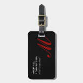 Black Red Monogram Initialen Plain minimalist Bagagelabel (Voorkant verticaal)
