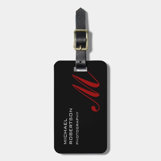 Black Red Monogram Initialen Plain minimalist Bagagelabel (Voorkant verticaal)