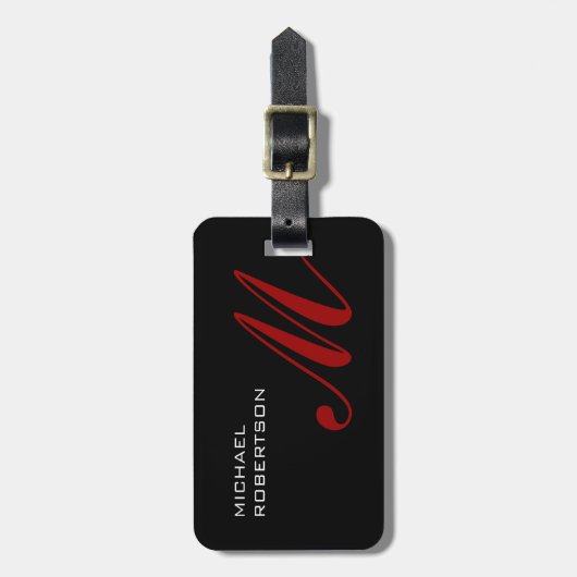 Black Red Monogram Plain Simple Bagagelabel (Voorkant verticaal)