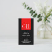 Black Red Monogram Professional Visitekaartje (Staand voorkant)