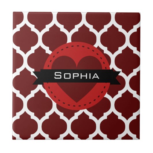 Black Red Moroccan Lattice Pattern Tegeltje (Voorkant)