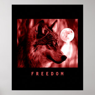 Black Red Motivatie Freedom Wolf Poster Print