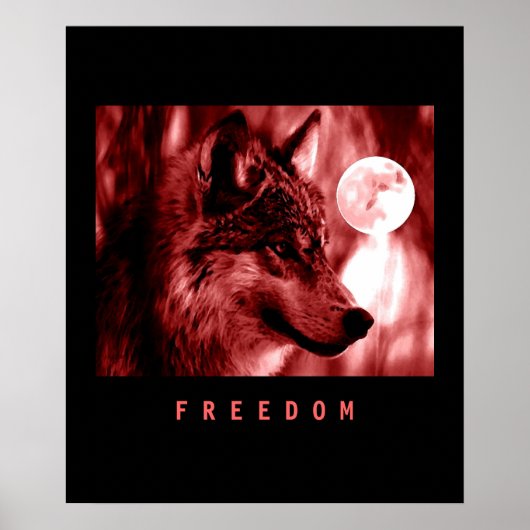 Black Red Motivatie Freedom Wolf Poster Print (Voorkant)