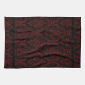 Black Red Outline Monogram Damask Floral Swirls Theedoek (Horizontaal)