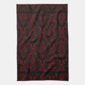 Black Red Outline Monogram Damask Floral Swirls Theedoek (Verticaal)