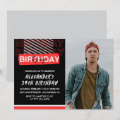 Black Red Photo Mannen 39ste verjaardag Kaart (Voorkant / Achterkant)