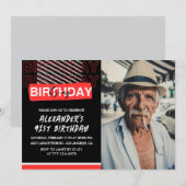 Black Red Photo Mannen 91ste verjaardag Kaart (Voorkant / Achterkant)