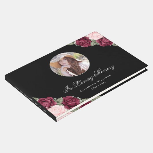 Black Red Pink Floral Memorial Gastenboek (Hoek)