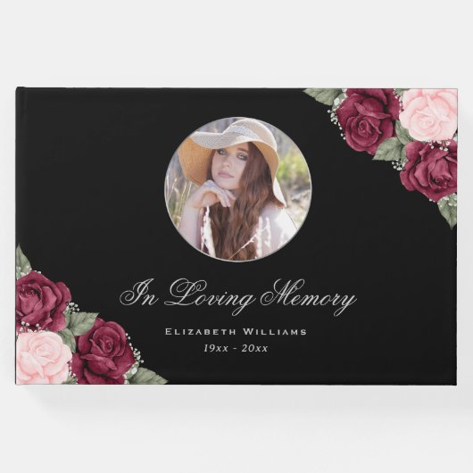 Black Red Pink Floral Memorial Gastenboek (Voorkant)