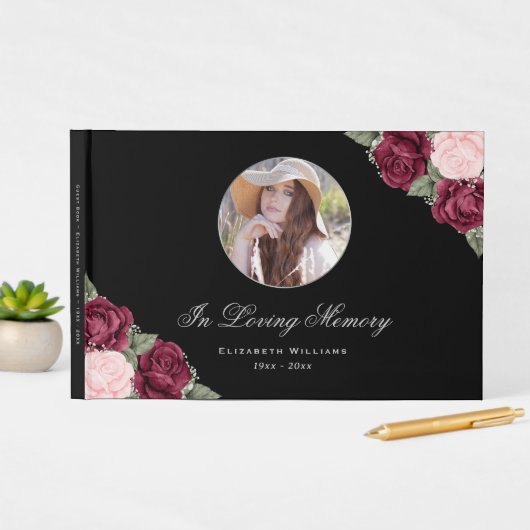 Black Red Pink Floral Memorial Gastenboek (Insitu Display)