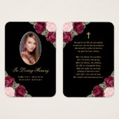 Black Red Pink Gold Floral Funeral Prayer Kaart (Voorkant /achterkant)