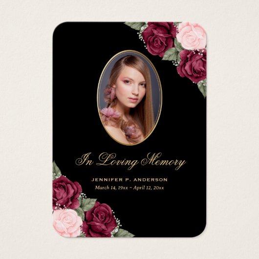 Black Red Pink Gold Floral Funeral Prayer Kaart (Voorkant)