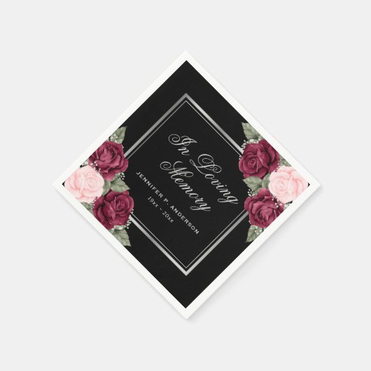 Black Red Pink Silver Floral Memorial Funeral Servet (Hoek)