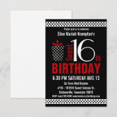 Black Red Polkadots Sweet 16 Birthday Kaart (Voorkant / Achterkant)