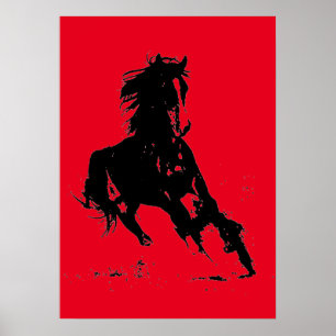 Black Red Pop Art met Horse Silhouette Poster