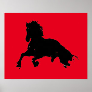 Black Red Pop Art met Horse Silhouette Poster