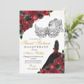 Black Red Princess Tiara Masquerade Sweet 16 Kaart (Staand voorkant)