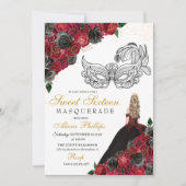 Black Red Princess Tiara Masquerade Sweet 16 Kaart (Voorkant)