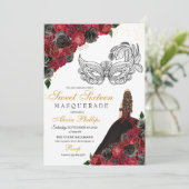 Black Red Princess Tiara Masquerade Sweet 16 Kaart (Staand voorkant)